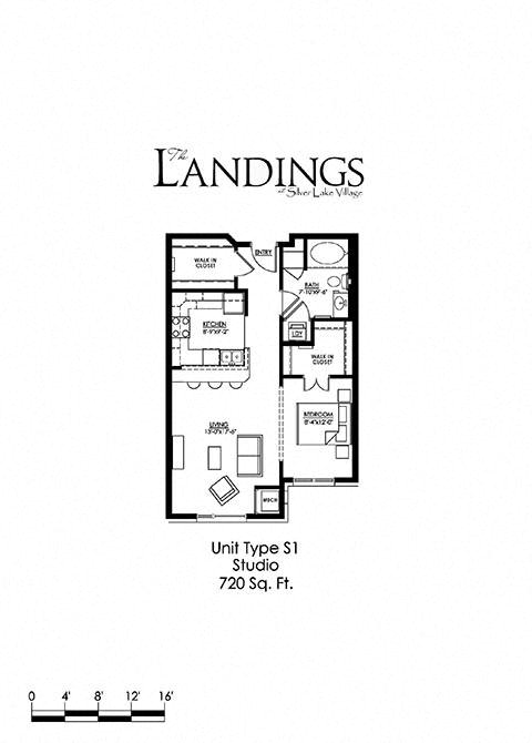 Floor plan for studio, 1 bath, 720 sqft
